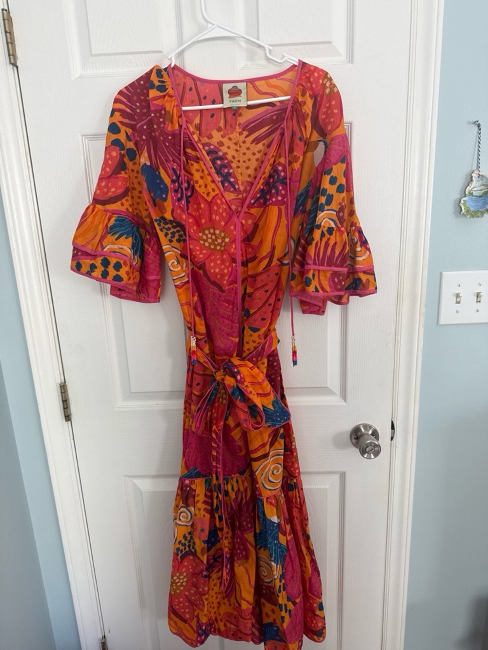 FARM Rio Pink & Orange Floral Midi Wrap Dress